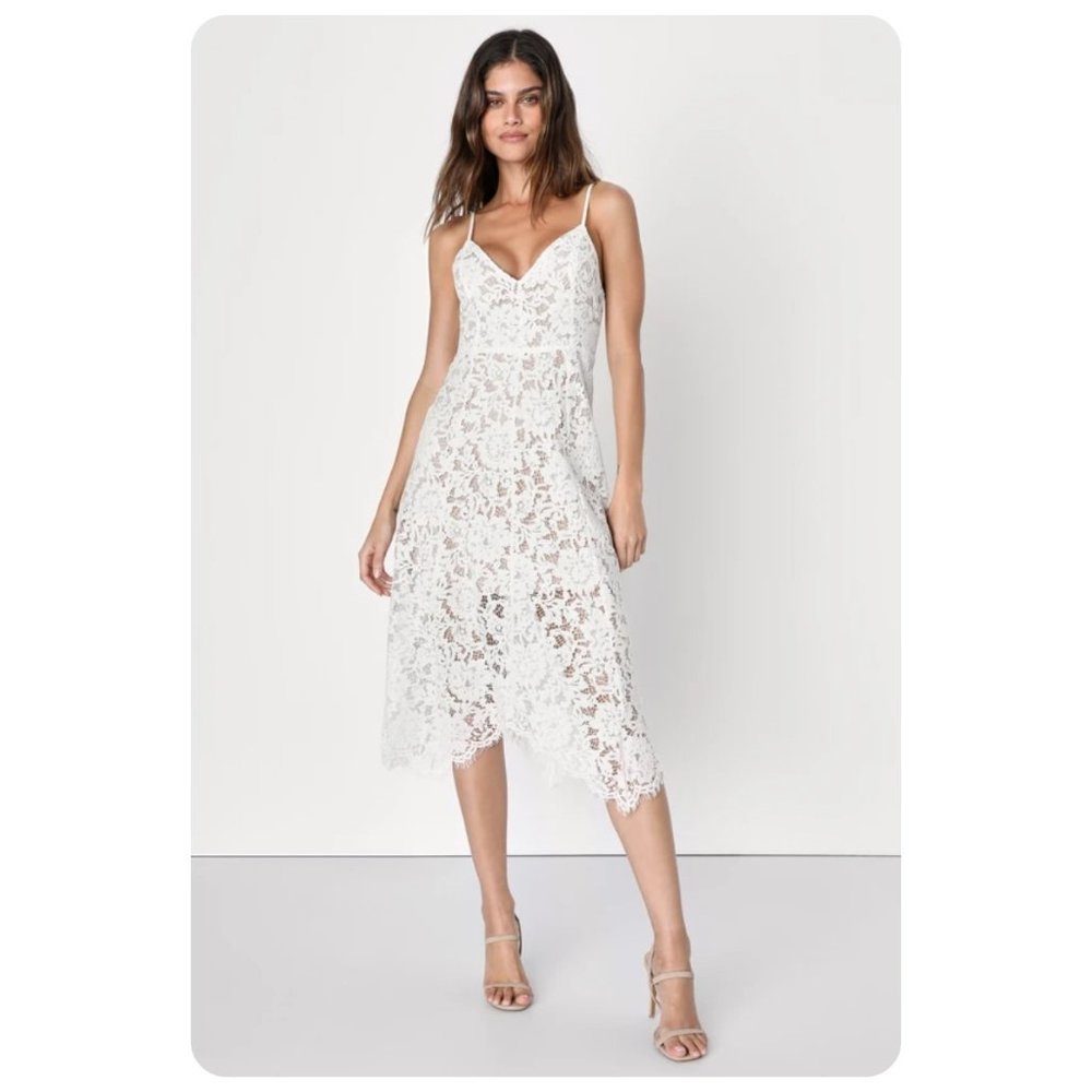 NWT Lulus One Wish White Lace Spaghetti Strap Midi Dress